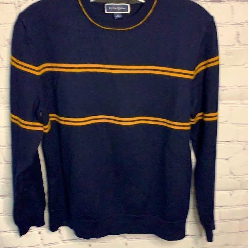 Club Room Navy and Gold Striped Thin Sweater - L